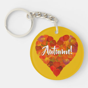 I Liebe Herbst, Bold - Red Aspen Leaf Herz 1 Schlüsselanhänger