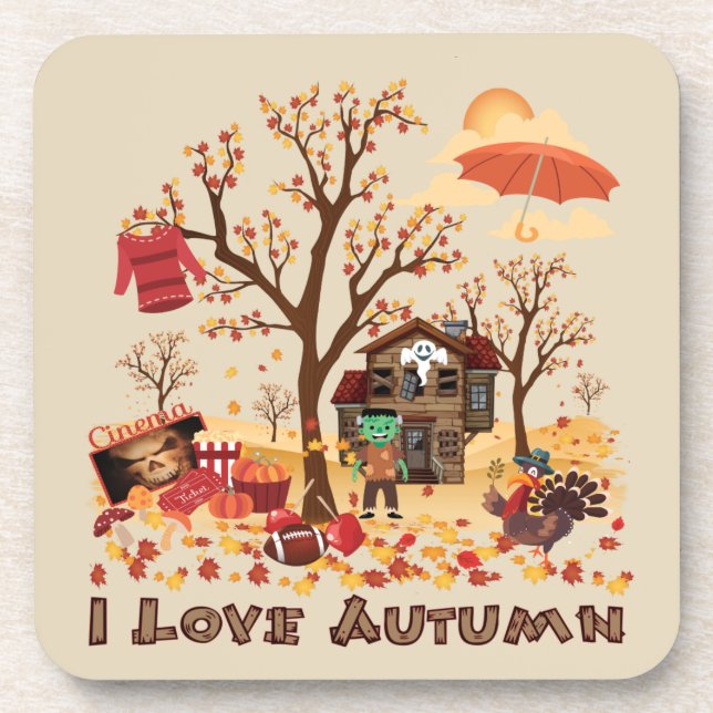 I Liebe-Herbst - Fall-Elemente und Landschaft Getränkeuntersetzer (Vorderseite)