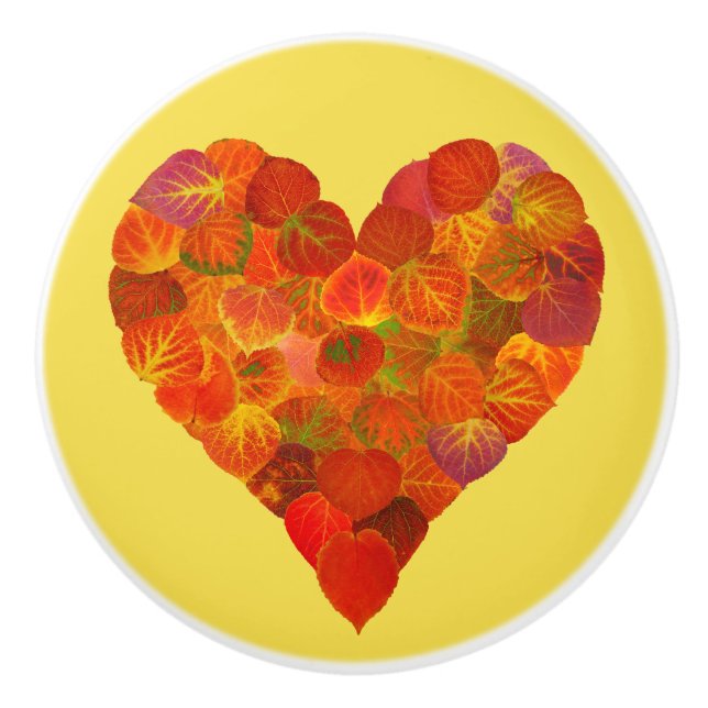 I Liebe Herbst, subtil - Roter Aspen Leaf Herz 1 Keramikknauf (Vorderseite)
