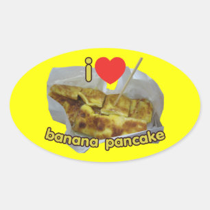 I Liebe (Herz) Banana Pancake ... Thai Street Food Ovaler Aufkleber