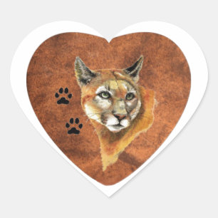 I Liebe, Herz, Cougar, Puma, Gebirgslöwe-Tier Herz-Aufkleber