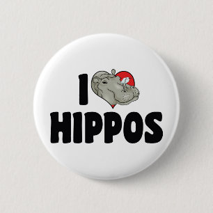 I Liebe Herz Hippos - Hippopotamus Lover Button