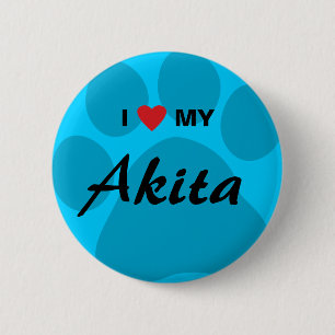 I Liebe (Herz) mein Akita-Tatzen-Druck Button