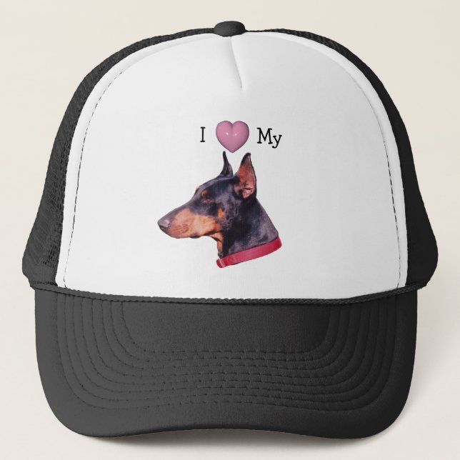 I Liebe-Herz mein Dobermannpinscher-Hut Truckerkappe (Vorderseite)