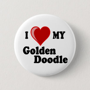I Liebe (Herz) mein goldener Gekritzel-Hund Button