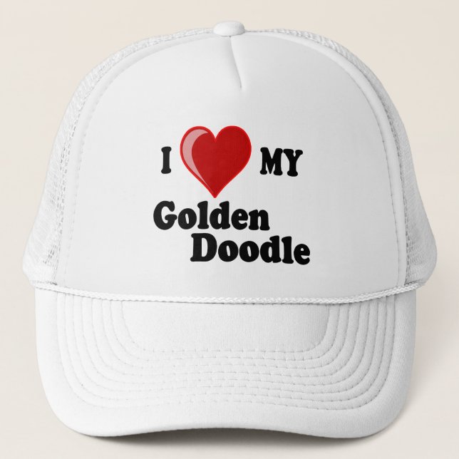 I Liebe (Herz) mein goldener Gekritzel-Hundehut Truckerkappe (Vorderseite)