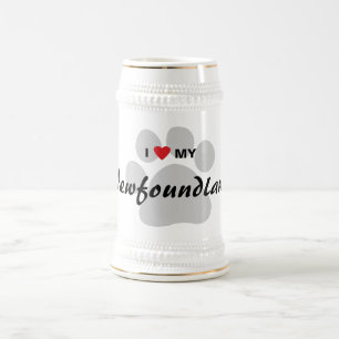I Liebe (Herz) mein Neufundland Pawprint Bierglas