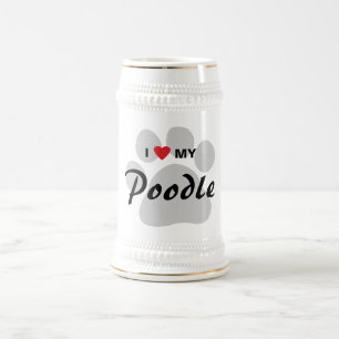 I Liebe (Herz) mein Pudel Pawprint Bierglas