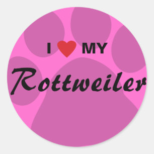 I Liebe (Herz) Mein Rottweiler Pawprint Runder Aufkleber