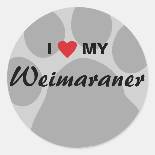 I Liebe (Herz) Mein Weimaraner-Pawprint Runder Aufkleber (Vorderseite)