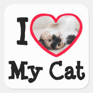 I Liebe (Herz) Meine Katze Personalisierte Foto St Quadratischer Aufkleber