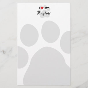 I Liebe (Herz) meine Ragdoll Katze Pawprint Briefpapier