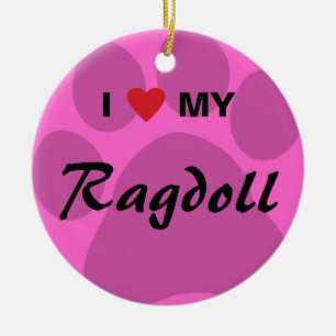 I Liebe (Herz) meine Ragdoll Katze Pawprint Keramikornament