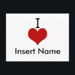 I Liebe (Herz) Postkarte<br><div class="desc">Zeig dem, den du Liebe hast, wie wichtig dir dieses großartige Geschenk ist. Ideal für Valentinstag, Geburtstage oder jeden Tag. Platzieren Sie den Namen Ihrer Liebe in dieses großartige I-Herz-Design (Liebe) für ein zusätzliches Sondergeschenk. Hunderte von großen Namen zur Verfügung oder wählen Sie aus der Seitenleiste des Shops anpassen, um...</div>