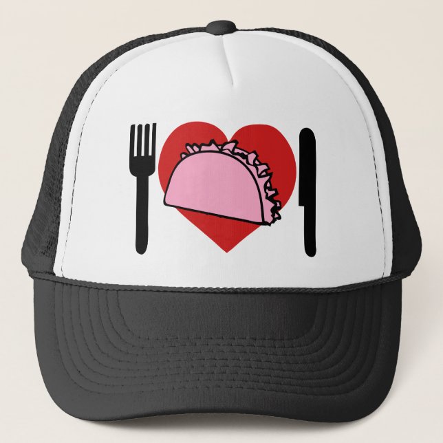 I Liebe-Herz, zum der rosa Tacos-Messer-Gabel zu Truckerkappe (Vorderseite)