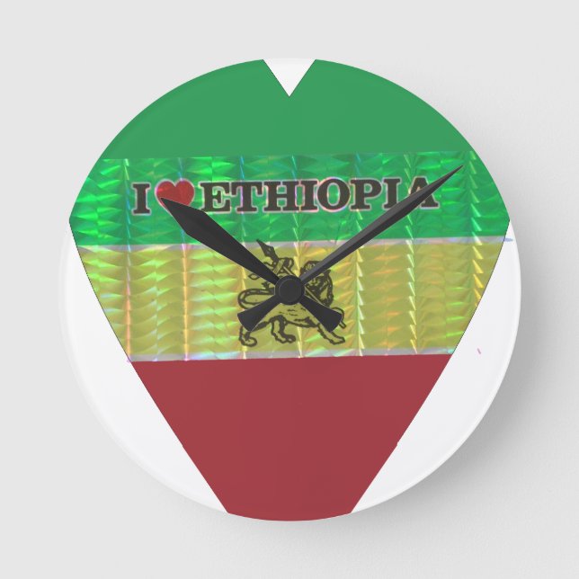 I Liebe Herzäthiopien: Flag Art Motif Runde Wanduhr (Vorderseite)