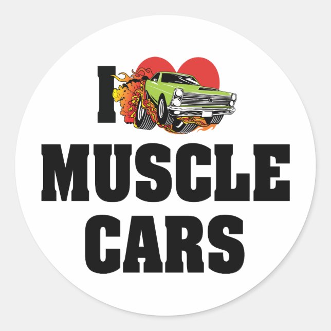 I Liebe Herzmuskelwagen - Muskelwagen Runder Aufkleber (Vorderseite)
