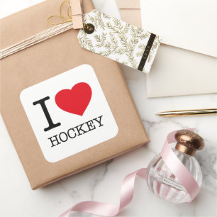 I LIEBE HOCKEY QUADRATISCHER AUFKLEBER