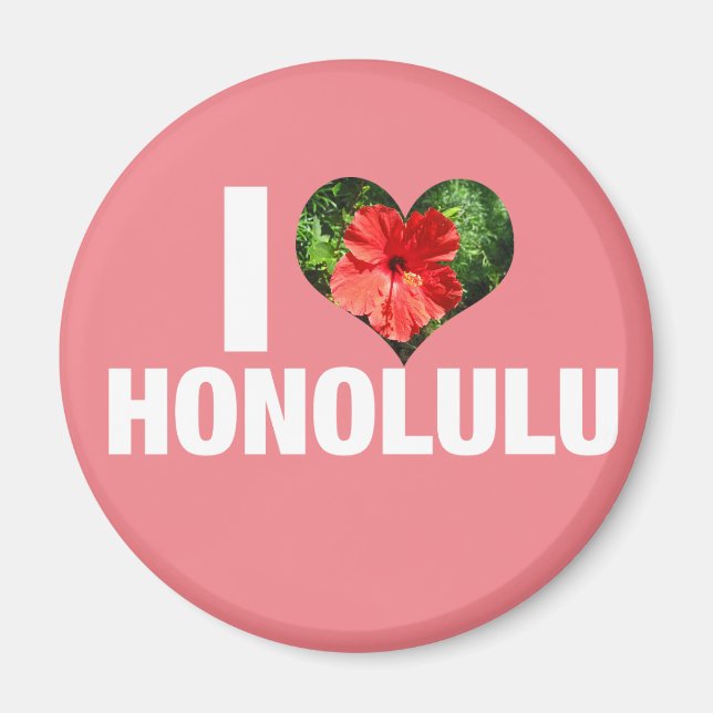 I Liebe Honolulu Hawaii Hibiskus Blume Rosa Magnet (Vorne)