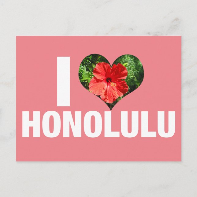 I Liebe Honolulu Hawaii Hibiskus Blume Urlaub Postkarte (Vorderseite)