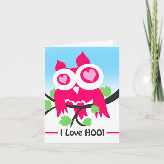 I Liebe Hoo Valentine's Day Pun Karte (Vorderseite)
