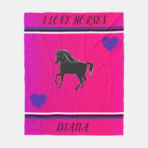 I LIEBE HORDEN PERSONALISIERT PINK & SCHWARZE PFER FLEECEDECKE