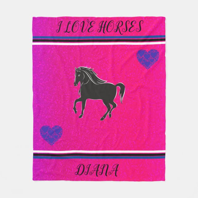 I LIEBE HORDEN PERSONALISIERT PINK & SCHWARZE PFER FLEECEDECKE (Vorderseite)