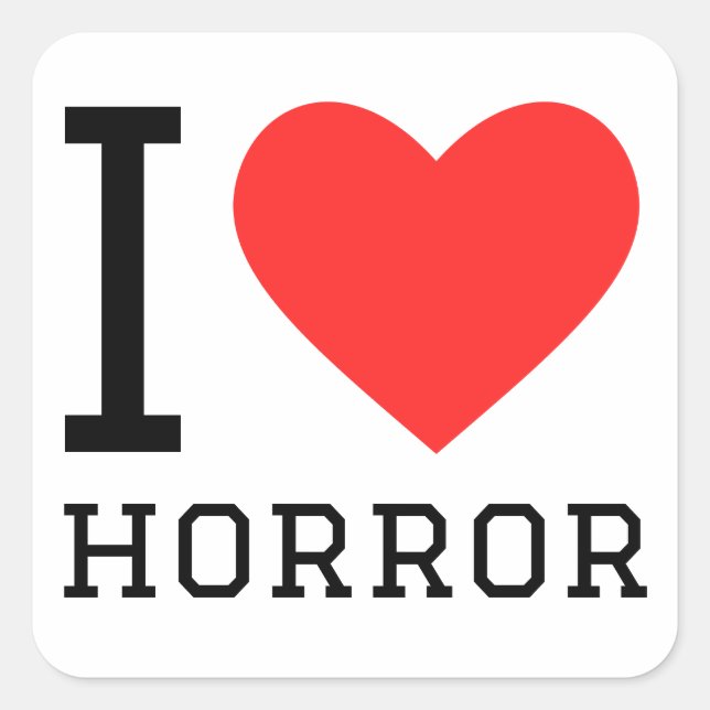 I LIEBE HORROR QUADRATISCHER AUFKLEBER (Vorderseite)