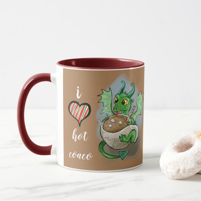 I LIEBE hot Coco Baby Dragon Weihnachten Tasse (Mit Donut)