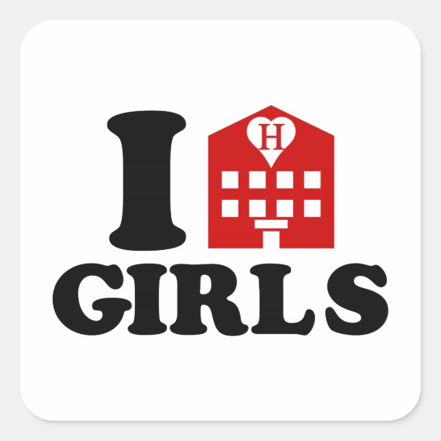 I Liebe Hotel Girls Quadratischer Aufkleber (Vorderseite)