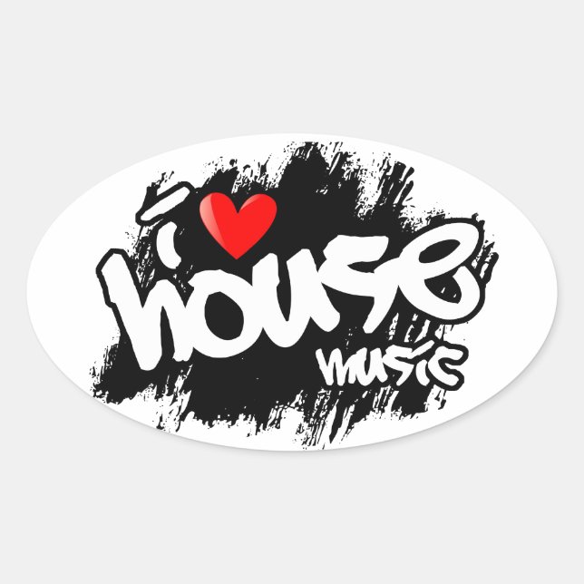 I Liebe House Music Ovaler Aufkleber (Vorderseite)