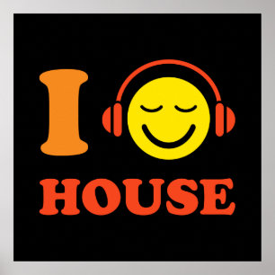 I Liebe House Musik Gesicht mit Kopfhörern Poster