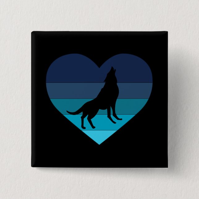 I Liebe Howling Wolves Retro Herz Button (Vorderseite)