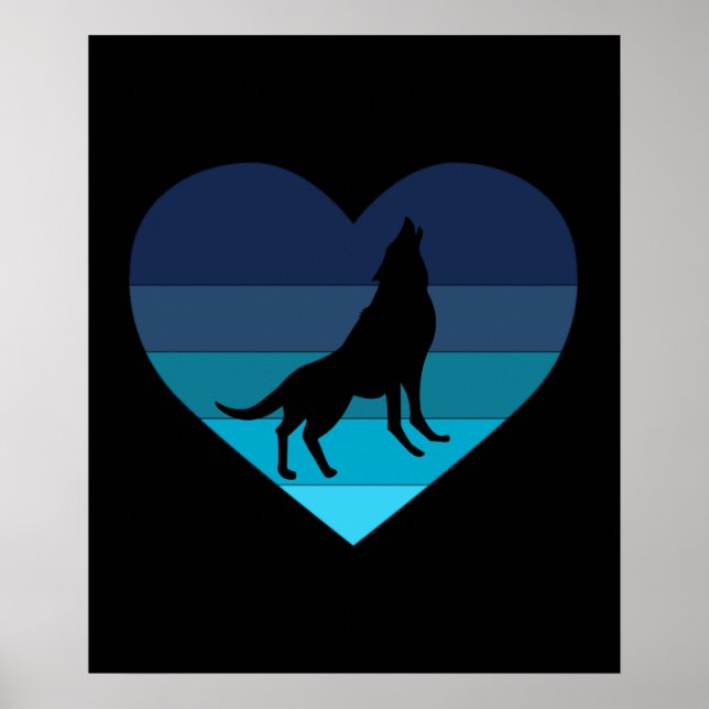 I Liebe Howling Wolves Retro Herz Poster (Vorne)