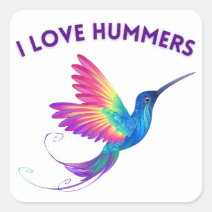 I Liebe Hummers Exotic Rainbow Hummingbird Flying Quadratischer Aufkleber