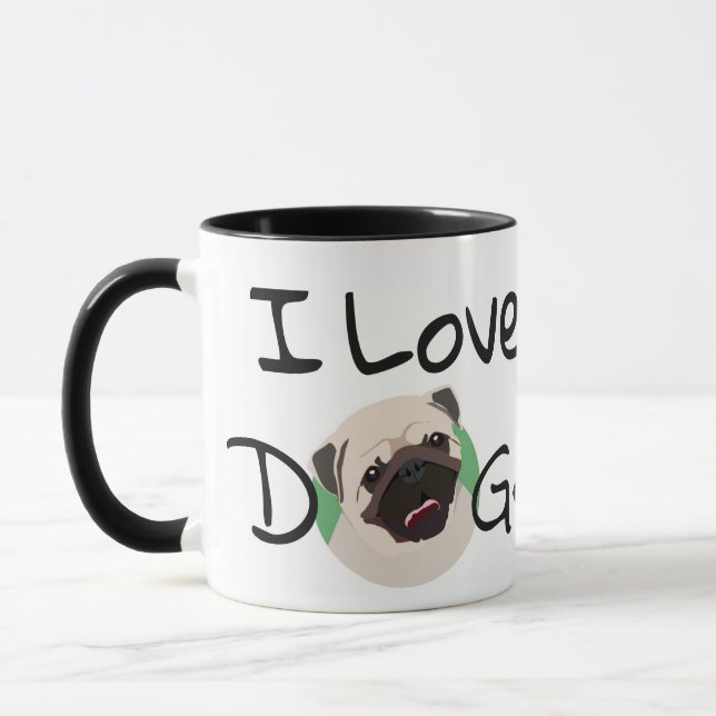 I Liebe Hunde Mops Cartoon und Herz Tasse (Links)
