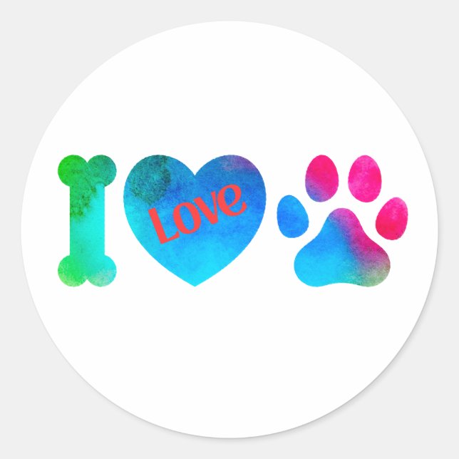 I Liebe Hunde Vinyl Rundsticker, Hund Lover Decal Runder Aufkleber (Vorderseite)