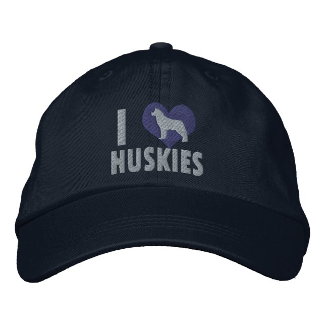 I Liebe Huskieses Blue Bestickte Kappe (Vorderseite)