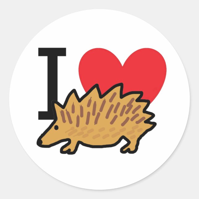 I LIEBE IGEL RUNDER AUFKLEBER (Vorderseite)