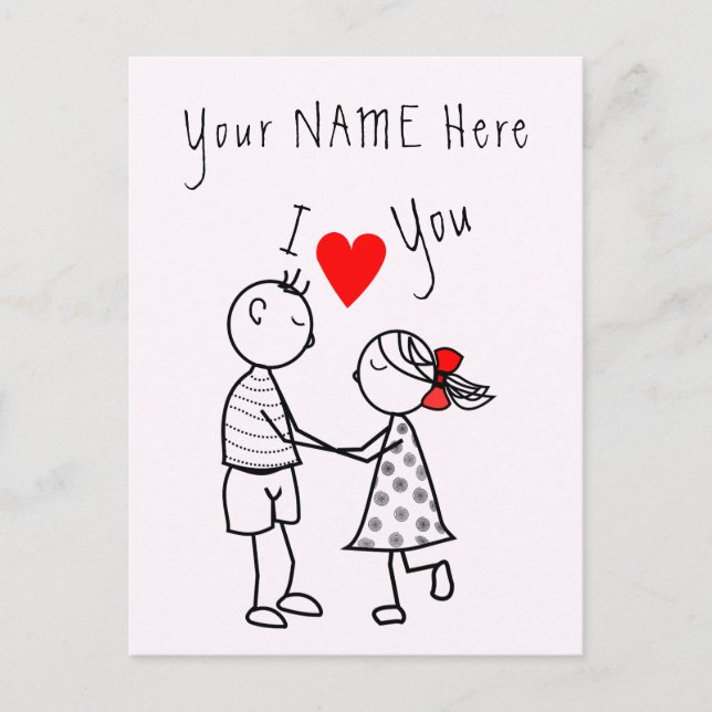 I Liebe Ihr Kartenromantikpaar - Ihr Name - Text Postkarte (Vorderseite)