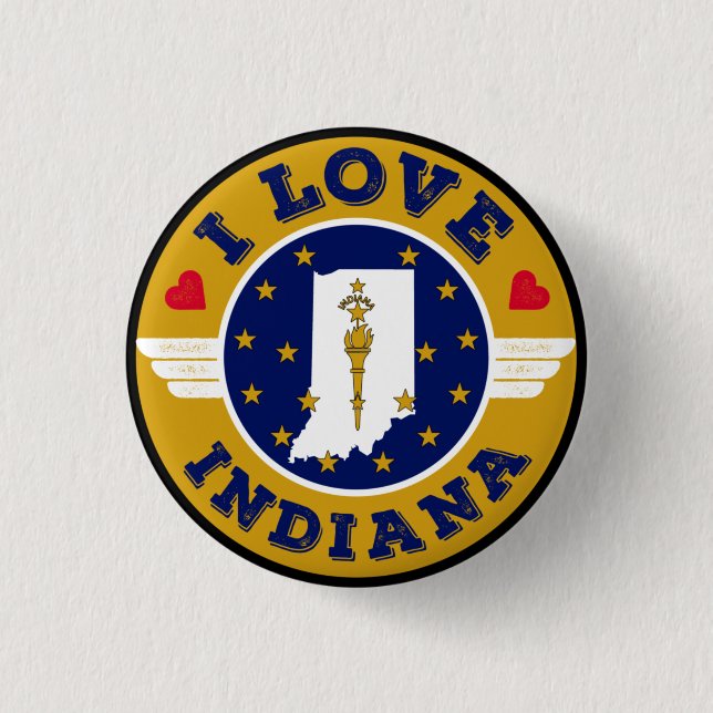 I Liebe Indiana Staat Karte und Flagge Button (Vorderseite)