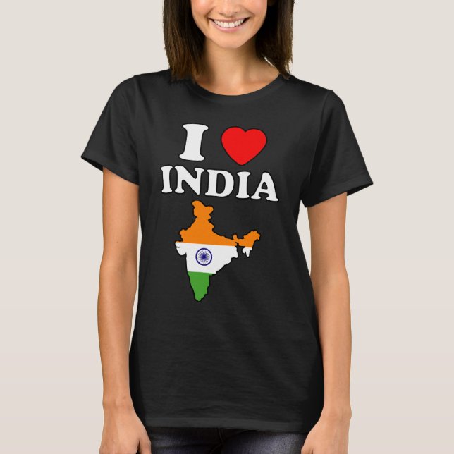I Liebe Indianerherz-Bharat-Kartenflagge T-Shirt (Vorderseite)