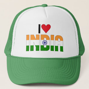 I Liebe Indien Inschriftenschrift Flag Safran Gree Truckerkappe
