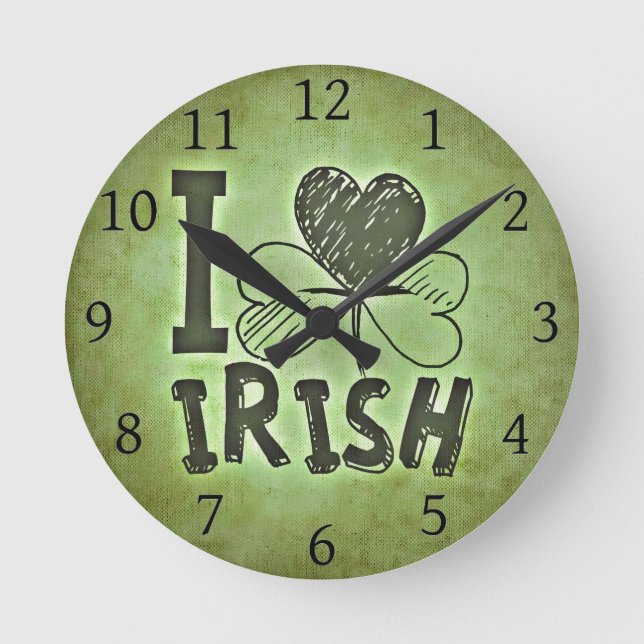 I Liebe Irisch Runde Wanduhr (Vorderseite)
