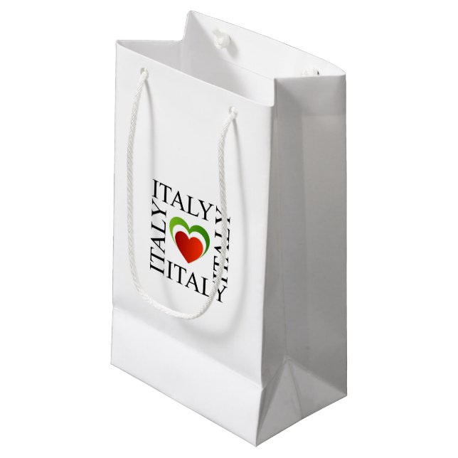I Liebe Italien mit italienischen Flaggenfarben Kleine Geschenktüte (Vorderseite Schrägansicht)