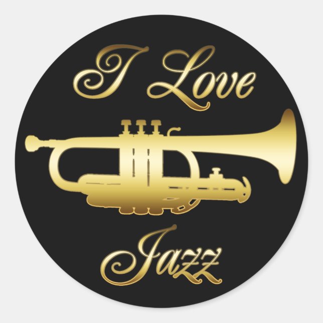 I LIEBE JAZZ RUNDER AUFKLEBER (Vorderseite)