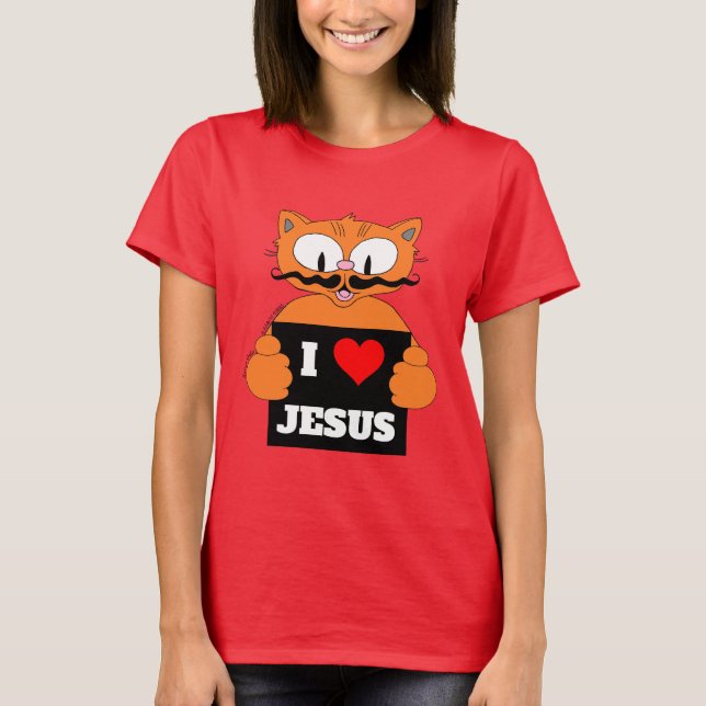 "I Liebe Jesus" Cartoon Cat Señor Gato Christlich T-Shirt (Vorderseite)