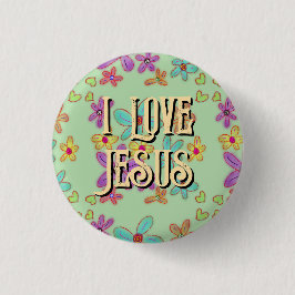 I Liebe Jesus Christlich Girl Blume Grün Button