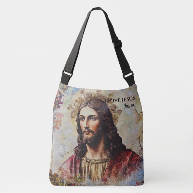 I Liebe Jesus Personalisierter Name Tragetaschen Mit Langen Trägern (Vorderseite)