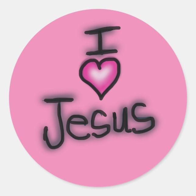 I Liebe Jesus Rosa Herz Runder Aufkleber (Vorderseite)
